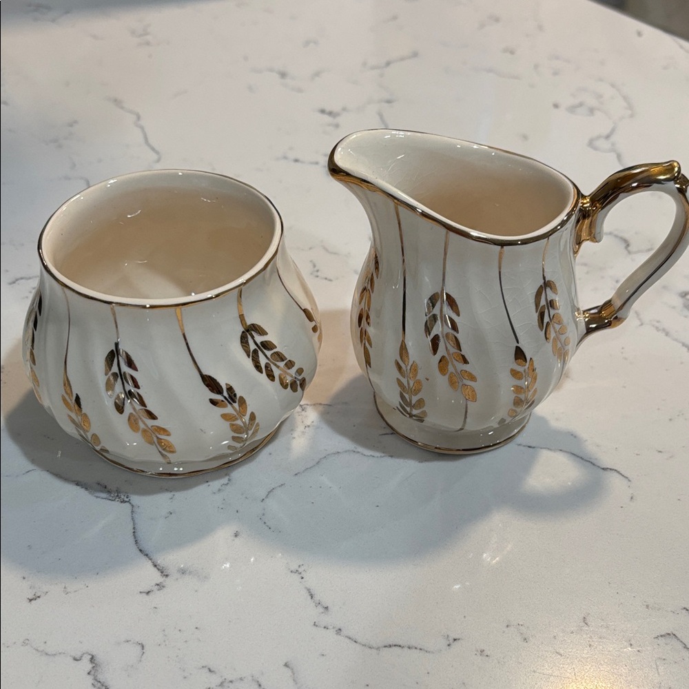 Vintage Sadler England Cream and Sugar Set with Gold Accents